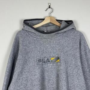 Vintage FILA 90s Fleece Hoodie Mock Neck Men’s Large Canada Made Logo Y2K Relax